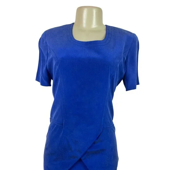 YL Women's Royal Blue Short Sleeve Dress W/ Back Zipper Elegant Design Size 4P - Picture 4 of 10